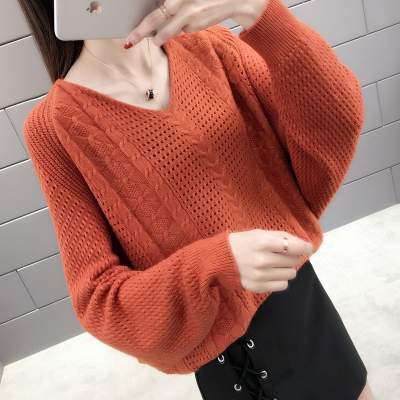 v领短款毛衣新款女装春装宽松韩版洋气镂空 v领短款毛衣女2019新款女装春装宽松韩版洋气镂空打底衫 23P