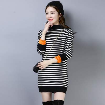 秋冬季加绒加厚中长款毛衣女修身打底衫 秋冬季加绒加厚中长款毛衣女修身打底衫半高领大码保暖上衣服春装