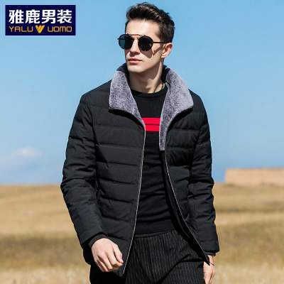 聚划算 雅鹿冬季男士羽绒服商务休闲立领中年保暖加厚毛领外套