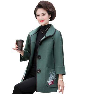 妈妈初秋冬中长款毛呢外套 妈妈秋冬装毛呢外套中年女装洋气风衣中长款中老年人呢子秋衣外穿
