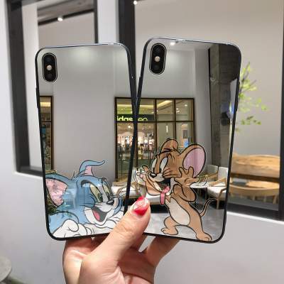 镜面猫和老鼠图案苹果系列手机壳 猫和老鼠苹果11手机壳8plus镜面xr玻璃xs镜子xsmax补妆镜iPhonex女7plus潮牌6sp情侣x网红11pro同款6s创意max