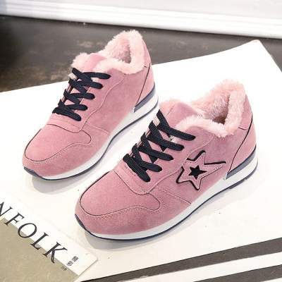 休闲加绒保暖运动鞋女跑步鞋 秋冬季新款韩版时尚圆头系带学生休闲加绒保暖运动鞋女松糕跑步鞋