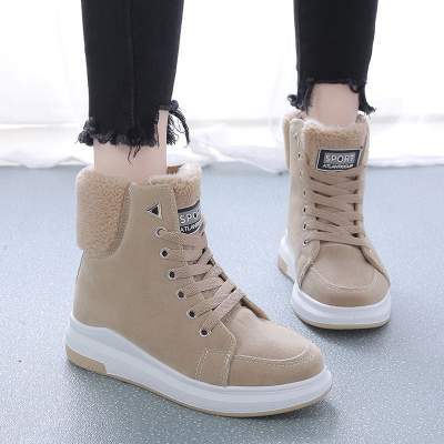 冬加绒加厚底学生保暖ins中筒马丁雪地靴 雪地靴女2019新款冬季棉鞋加绒加厚底学生保暖马丁靴ins中筒短靴