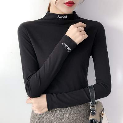 蓄热保暖【加绒】打底衫半高领 2019韩版新款半高领打底衫加绒长袖女装t恤洋气秋冬内搭修身上衣
