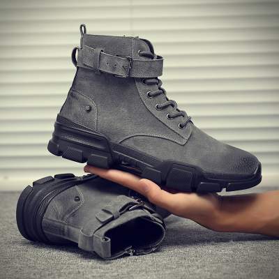聚划算 马丁靴男冬季潮流高帮棉鞋加绒雪地靴子男士工装短靴英伦中帮皮靴