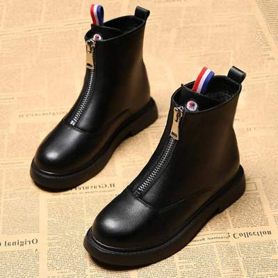 网红ins靴女英伦风前拉链短筒马丁靴 网红靴子前拉链短靴女秋款马丁靴短筒鞋女百搭2019ins靴女英伦风