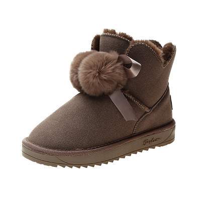 cocotao兔毛球时尚加绒防滑雪地靴 雪地靴女2019新款时尚冬季户外东北防水防滑女士厚底学生韩版棉鞋