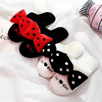 居家卡通可爱棉拖鞋棉鞋 2019新款棉拖鞋女冬季可爱家居室内保暖防滑厚底男蝴蝶结月子拖鞋