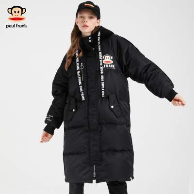 大嘴猴大牌！长款羽绒服 Paul Frank/大嘴猴2019秋冬新品羽绒服女韩版长款印花连帽面包服