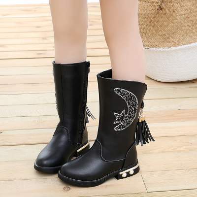 冬季新款加绒女童棉靴高筒靴 3-11岁女童4靴子5冬季女孩高筒靴6棉靴加绒女宝7雪地靴小孩长筒靴