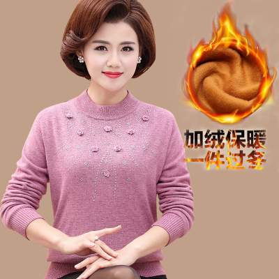 时尚半高领洋气加绒加厚保暖妈妈毛衣打底衫 加绒加厚中年妈妈毛衣女装秋冬装保暖上衣中老年人2019新款打底衫