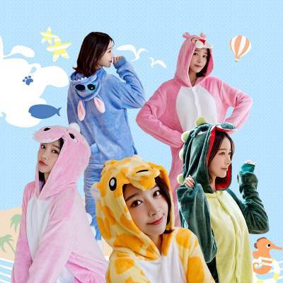 全款统一价！加厚水貂绒卡通家居服睡衣 卡通动漫连体睡衣女冬季加厚可爱法兰绒成人动物恐龙情侣男珊瑚绒