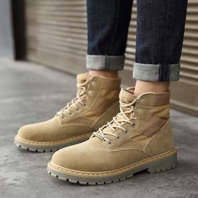 加绒战狼2同款鞋马丁靴男户外高帮反绒沙漠靴磨砂皮大棉工装鞋