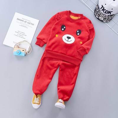 「拼购」女童金丝绒运动加绒套装