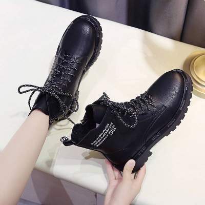 秋冬款马丁靴女英伦风短靴 秋冬款马丁靴女英伦风侧拉链短靴学生厚底中跟系带靴女粗跟机车靴
