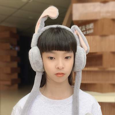 网红兔子耳罩会动而且保暖 抖音同款网红耳罩耳套包冬季保暖防冻兔子耳朵耳捂子帽可爱捏气囊